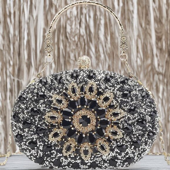 Evening Clutch Wedding Bag Black Purse Bridal Handbag Party Prom Ladies Fashion - Picture 8 of 10